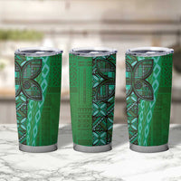 Samoan Pacific Tribal Flower Geometric Art Tattoos Tumbler Cup Siapo Pattern Emerald Glow - Polynesian Pride