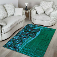 Samoan Pacific Tribal Flower Geometric Art Tattoos Area Rug Siapo Pattern Turquoise Tide - Polynesian Pride