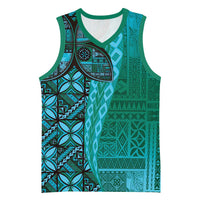 Samoan Pacific Tribal Flower Geometric Art Tattoos Basketball Jersey Siapo Pattern Turquoise Tide - Polynesian Pride