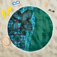 Samoan Pacific Tribal Flower Geometric Art Tattoos Beach Blanket Siapo Pattern Turquoise Tide - Polynesian Pride