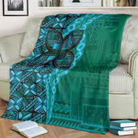Samoan Pacific Tribal Flower Geometric Art Tattoos Blanket Siapo Pattern Turquoise Tide - Polynesian Pride