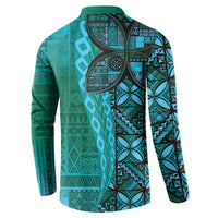 Samoan Pacific Tribal Flower Geometric Art Tattoos Button Sweatshirt Siapo Pattern Turquoise Tide - Polynesian Pride
