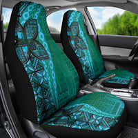 Samoan Pacific Tribal Flower Geometric Art Tattoos Car Seat Cover Siapo Pattern Turquoise Tide - Polynesian Pride