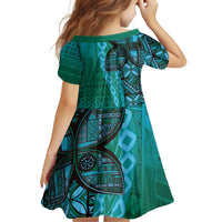 Samoan Pacific Tribal Flower Geometric Art Tattoos Family Matching Puletasi and Hawaiian Shirt Siapo Pattern Turquoise Tide LT03 - Polynesian Pride