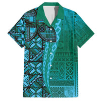 Samoan Pacific Tribal Flower Geometric Art Tattoos Family Matching Puletasi and Hawaiian Shirt Siapo Pattern Turquoise Tide LT03 Dad's Shirt - Short Sleeve Turquoise - Polynesian Pride