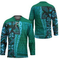 Samoan Pacific Tribal Flower Geometric Art Tattoos Hockey Jersey Siapo Pattern Turquoise Tide - Polynesian Pride
