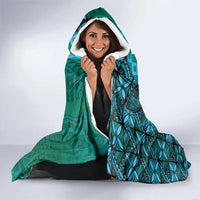 Samoan Pacific Tribal Flower Geometric Art Tattoos Hooded Blanket Siapo Pattern Turquoise Tide - Polynesian Pride