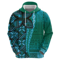 Samoan Pacific Tribal Flower Geometric Art Tattoos Hoodie Siapo Pattern Turquoise Tide - Polynesian Pride