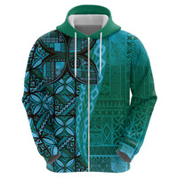Samoan Pacific Tribal Flower Geometric Art Tattoos Hoodie Siapo Pattern Turquoise Tide - Polynesian Pride