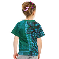Samoan Pacific Tribal Flower Geometric Art Tattoos Kid T Shirt Siapo Pattern Turquoise Tide - Polynesian Pride