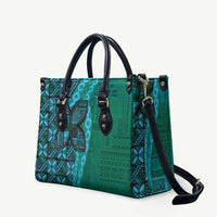 Samoan Pacific Tribal Flower Geometric Art Tattoos Leather Bag Siapo Pattern Turquoise Tide - Polynesian Pride