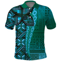 Samoan Pacific Tribal Flower Geometric Art Tattoos Polo Shirt Siapo Pattern Turquoise Tide - Polynesian Pride