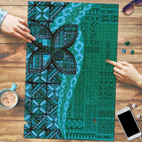 Samoan Pacific Tribal Flower Geometric Art Tattoos Puzzle Siapo Pattern Turquoise Tide - Polynesian Pride