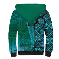 Samoan Pacific Tribal Flower Geometric Art Tattoos Sherpa Hoodie Siapo Pattern Turquoise Tide - Polynesian Pride