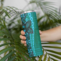 Samoan Pacific Tribal Flower Geometric Art Tattoos Skinny Tumbler Siapo Pattern Turquoise Tide - Polynesian Pride