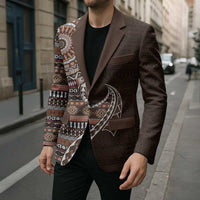 Fijian Masi Tribal Tattoos Art Pattern Blazer Brown Color Half Style - Polynesian Pride