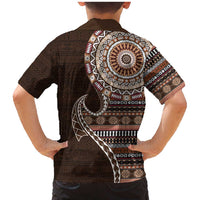 Fijian Masi Tribal Tattoos Art Pattern Family Matching Mermaid Dress and Hawaiian Shirt Brown Color Half Style - Polynesian Pride
