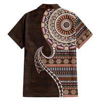 Fijian Masi Tribal Tattoos Art Pattern Family Matching Off Shoulder Maxi Dress and Hawaiian Shirt Brown Color Half Style - Polynesian Pride