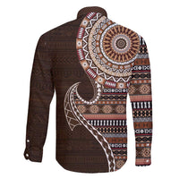 Fijian Masi Tribal Tattoos Art Pattern Family Matching Puletasi and Hawaiian Shirt Brown Color Half Style - Polynesian Pride