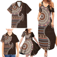 Fijian Masi Tribal Tattoos Art Pattern Family Matching Summer Maxi Dress and Hawaiian Shirt Brown Color Half Style - Polynesian Pride