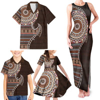 Fijian Masi Tribal Tattoos Art Pattern Family Matching Tank Maxi Dress and Hawaiian Shirt Brown Color Half Style - Polynesian Pride