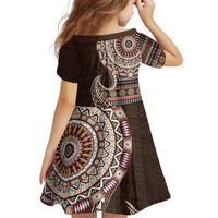 Fijian Masi Tribal Tattoos Art Pattern Kid Short Sleeve Dress Brown Color Half Style - Polynesian Pride