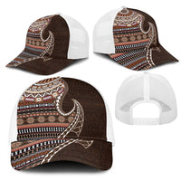 Fijian Masi Tribal Tattoos Art Pattern Mesh Trucker Cap Brown Color Half Style - Polynesian Pride