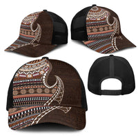 Fijian Masi Tribal Tattoos Art Pattern Mesh Trucker Cap Brown Color Half Style - Polynesian Pride