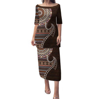 Fijian Masi Tribal Tattoos Art Pattern Puletasi Brown Color Half Style - Polynesian Pride