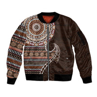Fijian Masi Tribal Tattoos Art Pattern Sleeve Zip Bomber Jacket Brown Color Half Style - Polynesian Pride