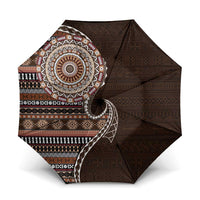 Fijian Masi Tribal Tattoos Art Pattern Umbrella Brown Color Half Style - Polynesian Pride