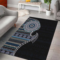Fijian Masi Tribal Tattoos Art Pattern Area Rug Navy Color Half Style - Polynesian Pride