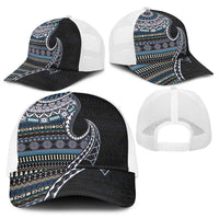 Fijian Masi Tribal Tattoos Art Pattern Baseball Net Cap Navy Color Half Style - Polynesian Pride
