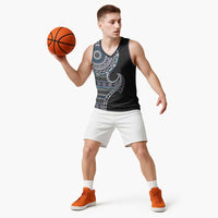Fijian Masi Tribal Tattoos Art Pattern Basketball Jersey Navy Color Half Style - Polynesian Pride