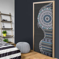 Fijian Masi Tribal Tattoos Art Pattern Door Cover Navy Color Half Style - Polynesian Pride