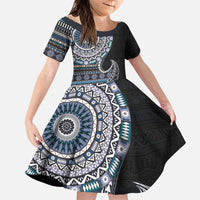 Fijian Masi Tribal Tattoos Art Pattern Family Matching Puletasi and Hawaiian Shirt Navy Color Half Style - Polynesian Pride