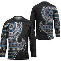 Fijian Masi Tribal Tattoos Art Pattern Hockey Jersey Navy Color Half Style - Polynesian Pride