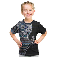 Fijian Masi Tribal Tattoos Art Pattern Kid T Shirt Navy Color Half Style - Polynesian Pride