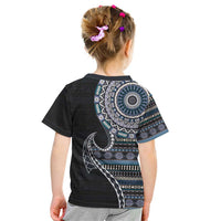 Fijian Masi Tribal Tattoos Art Pattern Kid T Shirt Navy Color Half Style - Polynesian Pride