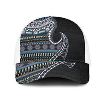 Fijian Masi Tribal Tattoos Art Pattern Mesh Trucker Cap Navy Color Half Style - Polynesian Pride