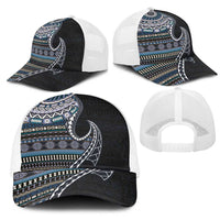 Fijian Masi Tribal Tattoos Art Pattern Mesh Trucker Cap Navy Color Half Style - Polynesian Pride