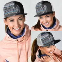 Fijian Masi Tribal Tattoos Art Pattern Mesh Trucker Cap Navy Color Half Style - Polynesian Pride