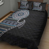 Fijian Masi Tribal Tattoos Art Pattern Quilt Bed Set Navy Color Half Style - Polynesian Pride