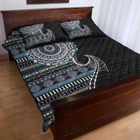 Fijian Masi Tribal Tattoos Art Pattern Quilt Bed Set Navy Color Half Style - Polynesian Pride