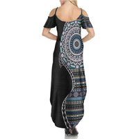 Fijian Masi Tribal Tattoos Art Pattern Summer Maxi Dress Navy Color Half Style - Polynesian Pride