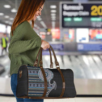 Fijian Masi Tribal Tattoos Art Pattern Travel Bag Navy Color Half Style - Polynesian Pride