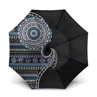 Fijian Masi Tribal Tattoos Art Pattern Umbrella Navy Color Half Style - Polynesian Pride