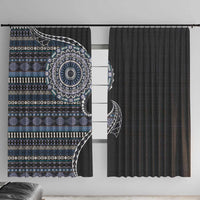 Fijian Masi Tribal Tattoos Art Pattern Window Curtain Navy Color Half Style - Polynesian Pride