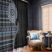 Fijian Masi Tribal Tattoos Art Pattern Window Curtain Navy Color Half Style - Polynesian Pride