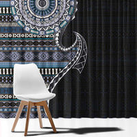 Fijian Masi Tribal Tattoos Art Pattern Window Curtain Navy Color Half Style - Polynesian Pride